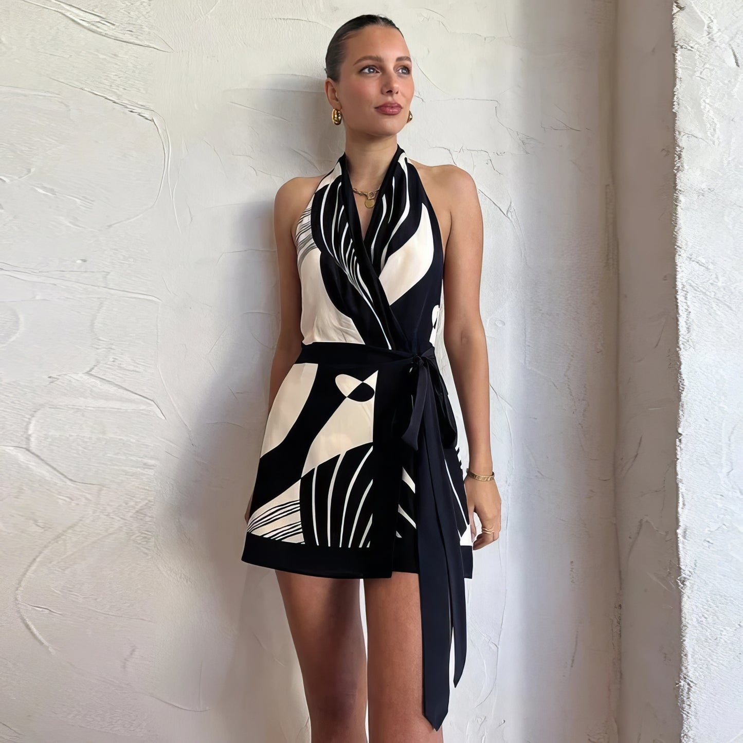 Genevieve | Vibrant & Sexy Halter Lace-Up Mini Dress