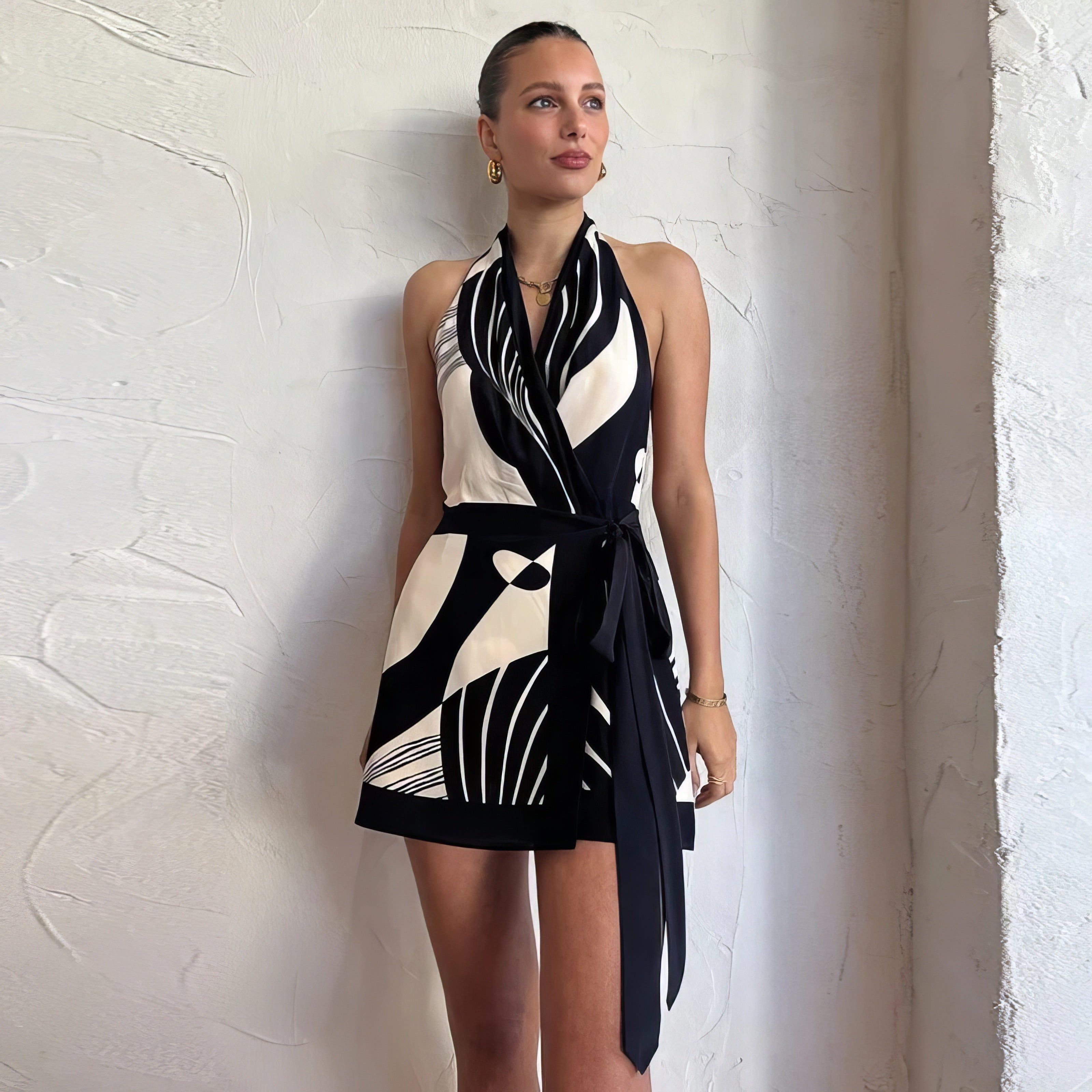 Genevieve | Vibrant & Sexy Halter Lace-Up Mini Dress