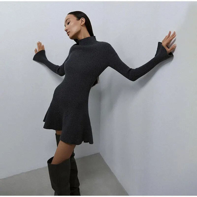 Ella | Charming and Sleek Turtleneck Mini Sweater Dress