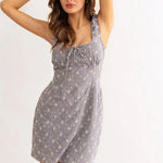 Floral Embroidered Long Waist Line Mini Dress