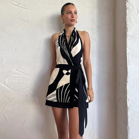 Genevieve | Vibrant & Sexy Halter Lace-Up Mini Dress
