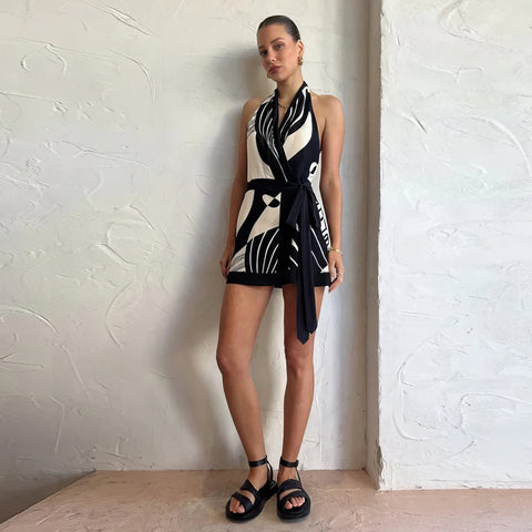 Genevieve | Vibrant & Sexy Halter Lace-Up Mini Dress
