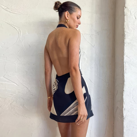 Genevieve | Vibrant & Sexy Halter Lace-Up Mini Dress